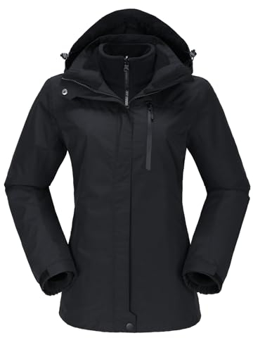 OutPro Skijacke Damen 3 in 1 Winterjacke Wasserdicht Winddicht Funktionsjacke Winterjacke Herausnehmbare Fleece Innenschicht Outdoor Wandern,Schwarz XXL