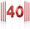 mciskin Red 40 Birthday Candles-3D Design Number 40 Candle for Cake with 6pcs Long/Thin Candles Set, Red Cake Topper for Women 40th Birthday Decorations Supplies,40th Wedding Anniversary Decorations