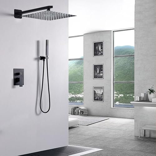 Mitigeur de douche, encastré, à double poignée, pour salle de bain, à effet pluie, avec douche à effet pluie de 30 cm, noir, Panneau Douche, Colonne de Douche Mitigeur