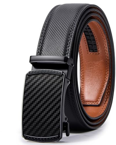 Vatan Men's Belt Leather Ratchet Belt for Men Dress Casual Every Day with Adjustable Buckle, Trim to Fit, Black-knight, 32 to 38 Waist Adjustable