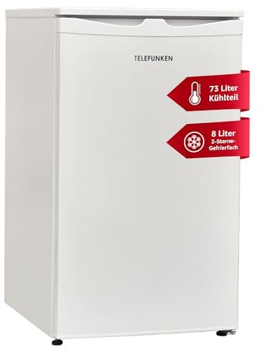 TELEFUNKEN Kühlschrank mit Gefrierfach (2-Sterne) | Freistehend | 81 Liter Nutzinhalt | Kühlschrank klein mit Gemüsefach | LED-Beleuchtung | Temperaturregelung | CF-32-152-W weiß