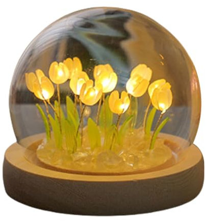 Demiawaking 3D Tulpen Nachtlicht LED Nachtlampe Tischlampe Künstliche Blumen Lampe Schlafzimmer Deko Weihnachten Geburtstagsgeschenke Damen Mutter Geschenk (Gelb)