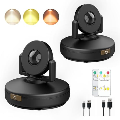 MIOBLUE Drahtlose LED-Scheinwerfer 2-Pack, Wiederaufladbare Scheinwerfer Batteriebetriebene Bilderleuchten mit Fernbedienung, Scheinwerfermit Timer Dimmbar für Wandanzeige Malerei Akzent Schrankk