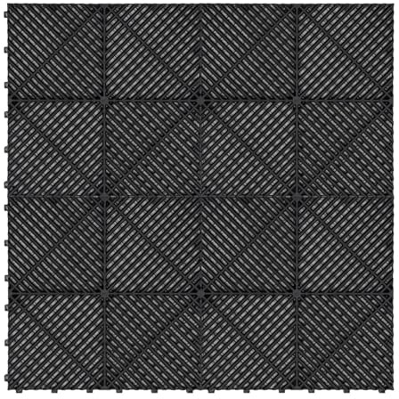 Carrelage de Sol Ventilée Modulaire Imbriqué & Bordures 120 Noir Garage Unique Double Tapis de Sol Showroom Atelier Ultra-Résistant Polypropylène Antidérapant Imperméable Drainage 3,2 x 6 M 19,2 m2