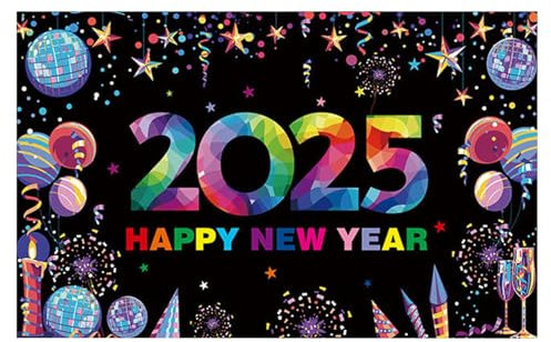 Happy New Year Backdrop - Party Theme Banner, Colorful New Year Decor | 70 x 43 Inch Photo Booth for Party Large Happy New Year Banner Vibrant Celebration Backdrop for Celebration Gadgets