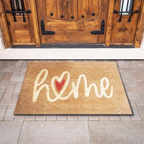 Vapinity Large Embossed Coir Door Mat 45 x 75cm Heart Print – Natural Coconut Fibre, Front Door Welcome Mat with Non-Slip Backing, Durable Eco-Friendly Dirt Trapper Boot Scraper Outdoor