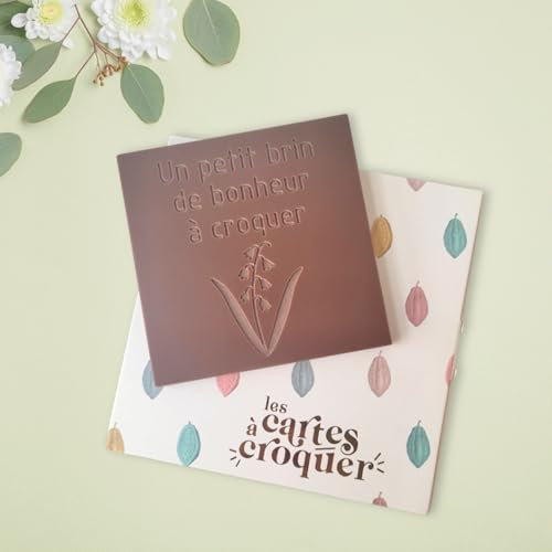 Les cartes à croquer | Prête à Croquer Modèle Muguet | Tablette de chocolat gravé | Chocolat au choix lait, noir, blanc | 1er Mai Fête des Mères Grands-Mères Maman Mamie (80g, Chocolat Noir)