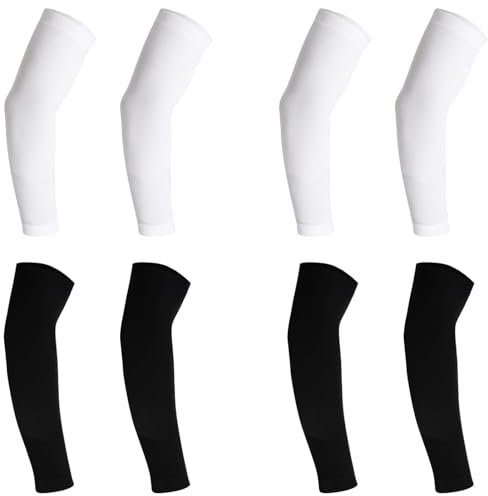 Mewtush 8 PCS Manchon de Bras pour Enfant, Protection UV UPF 50 pour Bras, Manches de Compression Noires et Blanches pour Basket-Ball, Football, Baseball, Volley-Ball et Autres Sports