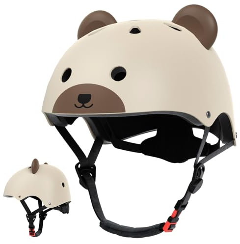 KORIMEFA Casco Bici per Bambini 44-50cm, Orsetto & Panda con Protezioni per Bambini, per Bici, Bicicletta Bilanciata e Attività di Giochi Interni per Bambini, Ideale per Ragazze e Ragazzi 1-7 Anni