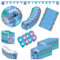 Procos - Decoración de cumpleaños Stitch, juego de 55 piezas, contiene 8 platos de papel, 8 vasos de papel, 20 servilletas, mantel, guirnalda, 8 globos, globo de papel de aluminio, 8 bolsas de fiesta