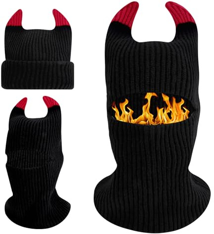 TAGVO Strick Beanie Sturmhaube Skimaske, Multifunktionale Warme Elastische Sturmhaube Motorrad Mütze Maske Skischal Balaclava Hat, Spitzmütze für Halloween Kostüm Cosplay Make-up-Party