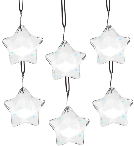 6 Stück Weihnachtsschmuck Glas, Transparent Kristallstern Weihnachten Hängend Deko für Weihnachtsbaum Fenster Decke Kronleuchter Partyzubehör für Feiertage