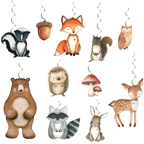 ZenithBurst Woodland Baby Party Dekoration Set,12 vorgebunde Hängewirbel für Forest Animal Babyparty, Welcome Home Baby Deko