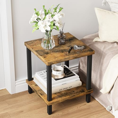 IRCPEN Mesa Auxiliar Pequeña de Madera de Ideal para Salón o Dormitorio Medidas 50x50x58cm Mesa Centro à Deux Niveaux Elegante y Funcional Cuadrado Marrón Vintage LET510R