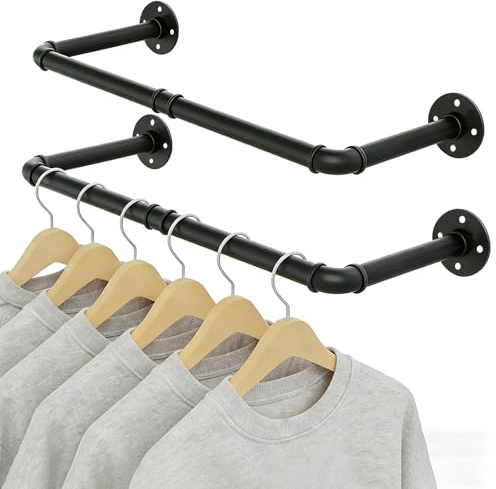 LUMITERRA Kleiderstangen für die Wand 2er Set, 92 cm Industrieller Rohr Kleiderständer zur Wandmontage, Platzsparender, Robuster Kleiderbü, für Flur, Garderobe und Schlafzim, Schwarz