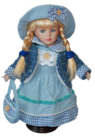 Pegciuho Porzellanpuppe Im Kleid, Keramikpuppe, Tischdekoration mit Ständer, Ornament, Stehende Figur, Blau