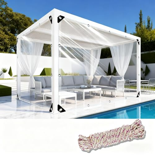 Bâche pour Pergola 4 x 5 m, Imperméable avec Œillets, Anti-Déchirure Transparent Intempéries, Bâche de Protection en Polyéthylène avec Œillets Corde pour Meuble,Jardin, A
