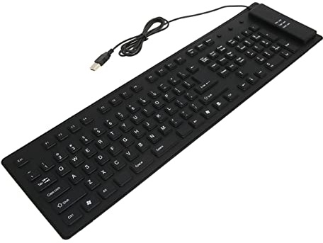 Naroote 109 Keys USB Wired Foldable Silicone Keyboard, Watertight Dust Prevention Keyboard, Quiet Flexible Keyboards for PC, Laptop, Office & Home (Black)