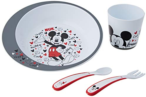 NUK - Coffret Vaisselle Bébé Disney Mickey avec Assiette, Fourchette, Cuillère et Gobelet, Passe au micro-onde - Dès 9 mois