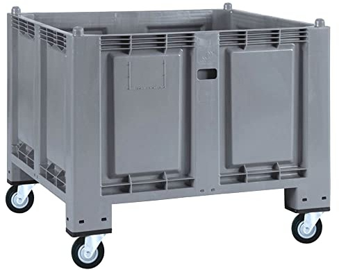 BRB Palettenbox, 4 Lenkrollen, LxBxH 1200x800x1000 mm, Boden/Wände geschlossen, grau