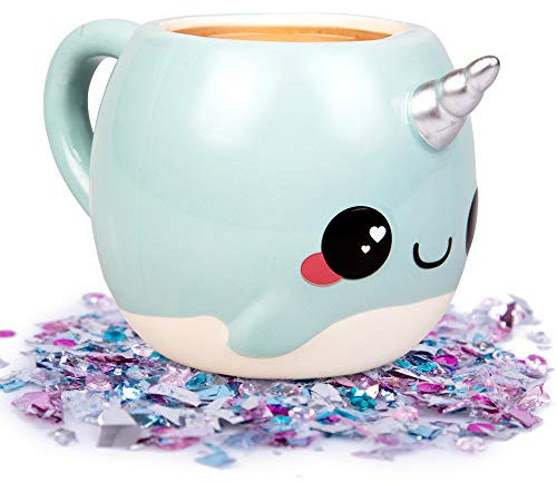 Seven20 Glitzernde Galaxie süßer großer Narwal 530 ml Kaffeetasse – Machen Sie den Morgen magisch – Blau mit silbernem Einhornhorn – Geschenk für Kinder, Teenager, Erwachsene, Frauen, Muttertag