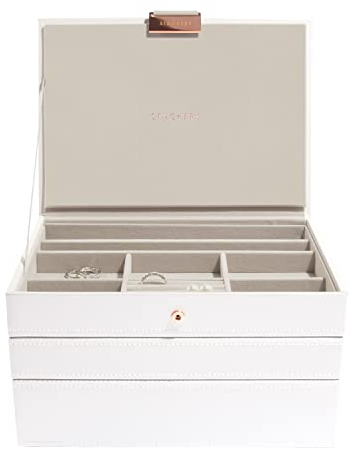 Stackers White and Rose Gold Classic Medium Jewellery Box, Set of 3