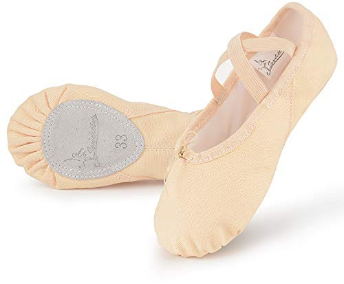 Soudittur Ballet Shoes Girls Dance Slippers Canvas Gymnastic Yoga Shoes Split Sole Canvas Flat for Kids and Adult (Size 1 UK Adult, Ballet Pink)