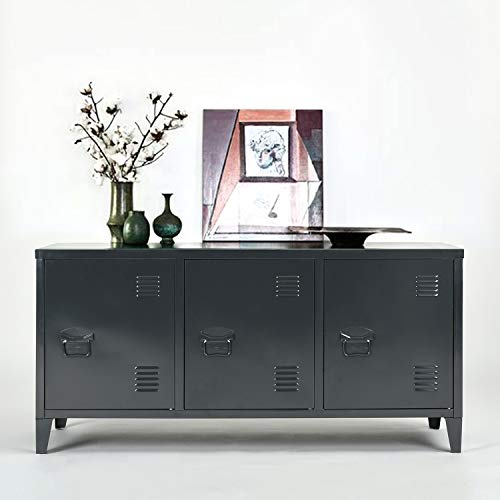 Grand Espace Armoire métallique,Armoire de rangement en métal à 2 couches, 3 Portes Meuble de Bureau Rangement avec étagère,Armoire basse,120 ×40×58cm