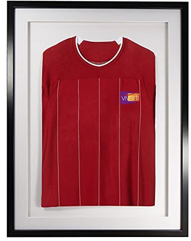 Vivarti DIY Adult 3D Mounted Sports Shirt Display Frame for Football Shirt, Rugby Shirt, Band T-Shirt Shadow Box - 60 x 80cm - Black Frame, White Mount, White Backing Card