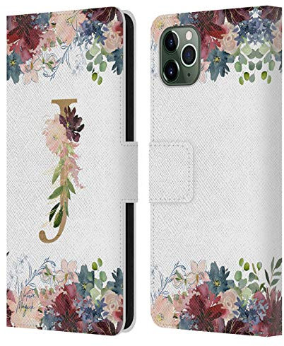 Head Case Designs Officially Licensed Nature Magick Letter J Flowers Monogram Floral Gold Leather Wallet Case Compatible With Apple iPhone 11 Pro Max
