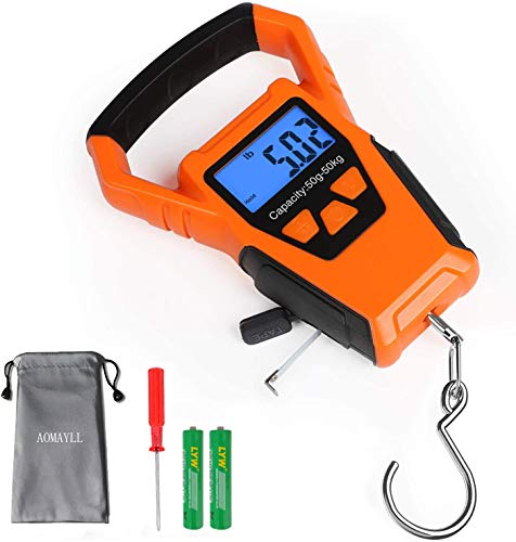 Bilancia portatile Bilancia Pesa Valigia Per Valigie da Viaggio per Viaggi/Aperto/Casa,Pesca Postale con Gancio Appeso Scala con Nastro di Misura, 110lb/50kg, 2 Batterie AAA Incluse