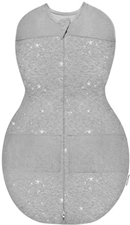 happiest baby Sleepea Pucksack 5-Sekunden-Wickeltuch, 100% Bio-Baumwolle, von Ärzten entworfen fördert gesunde Hüftentwicklung, verhindert versehentliches Kratzen des Gesichts (Sterne Grau, M)