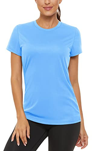 TACVASEN Camiseta Protección UV Mujer Camiseta para Caminar de Secado Rápido Camiseta Protección Solar Manga Corta Camiseta Deportiva para Correr Azul Cascada