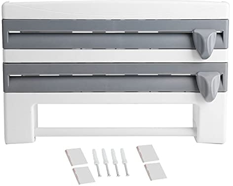 Kitchen Sauce Bottle Storage Rack with Cling Film Towel Holder, sharp Blades Wall Mounted Kitchen Roll Holder (Black, Gray)