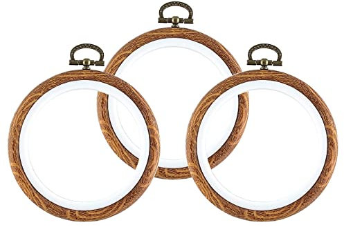 Piutouyar 3 Stück 10,2 cm Stickrahmen Set Imitiert Holz Display Rahmen Stickrahmen Kreis Kreuzstich Hoop Ring für Kunst Handwerk Nähen und Aufhängen Ornamente Dekor