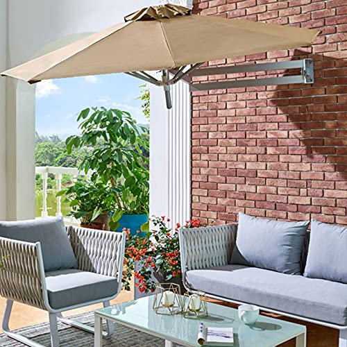 Outdoor Wandhalterung Sonnenschirm Balkon Urlaub Im Freien Garten Freischwinger Kippen Sonnenschirm Regenschirm Ampelschirm Balkonschirm Gartenschirm Terrassenschir,Khaki,2.2m
