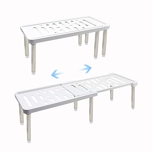 Estante organizador de gabinete expandible, organizador de armario de cocina, estante de especias independiente, estantes de almacenamiento retráctiles para baño, encimera, despensa (blanco)