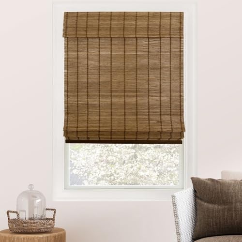 CHICOLOGY Bamboo Roman Shades - Designer Eco-Friendly Light Filtering Window Blinds, Ideal for Home & Patio, Premium Quality, Elk Brown, 35 W X 64 H