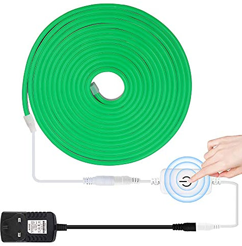 HEGEHE Dimmable LED Neon Light Strip Kit, 3m Green Neon Rope Light + ITOUCH Dimmer Switch + 12V DC Power Supply, Flexible and Waterproof for Home DIY Commercial Decor