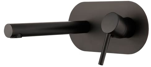 VALAZ Rubinetto Bagno Lavabo a Muro Nero Opaco | Miscelatore Lavabo Bagno Acqua Fredda e Calda, Risparmio Acqua | Installazione Facile | Ottone, Inossidabile, Elegante, Ovale, Serie Duero