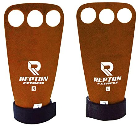 Repton Poignées de gymnastique en cuir,Poignées Cross Fit avec support de poignet,Protection complète de la paume,haltérophilie, tractions, WOD, entraînement de gym (taille S/M, marron)
