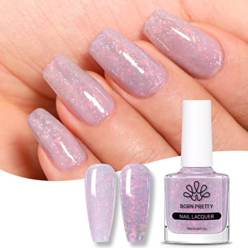 Born Pretty Smalto olografico con paillettes glitter, Smalto glitterato trasparente colorato per nail art, lavanda 10ml