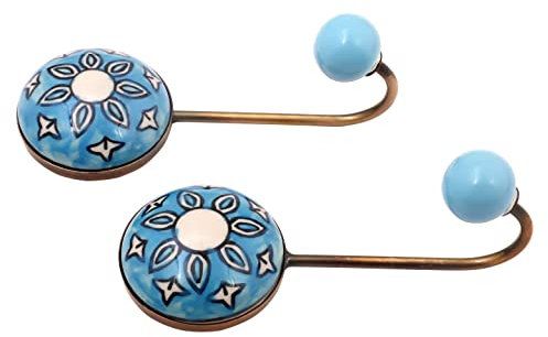 Nacnic Set di 2 ganci rotonde in ceramica 63 mm | Appendiabiti turchesi con disegno floreale | Ideale per completare tutti i tipi di stanze. Eleganti ganci multiuso.
