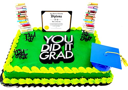 Graduation Congrats Graduate Cake Topper set With Mortarboard Hat and Accessories