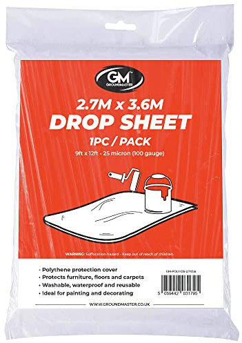 Standard Plastic Drop Dust Sheet - 2.7m x 3.6m Dust Sheets for Decorating - Protective Cover for DIY Painting - Floor Covering for Home Improvement