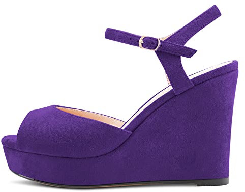 Castamere Donna Chunky Blocco Alto High Zeppa Piattaforma Tacco Heel Aperte sulla Punta Cinturino alla Caviglia Sandali Slingback Fibbia Classico 10 CM Heels Viola Scamosciato 35 EU