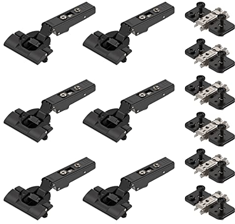 6 x siwitec Blum CLIP top BLUMOTION 110° Scharnier INSERTA mit Feder, Softclose, Onyxschwarz, Eckanschlag, inkl. Exzenter-Kreuzmontageplatten