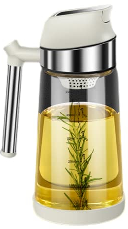 XKONG Auto Flip Oil Dispenser Bottle,The olive oil bottle dispenser automatically turns over without oil dripping opening, The olive oil dispenser 550ml glass dispenser (white)