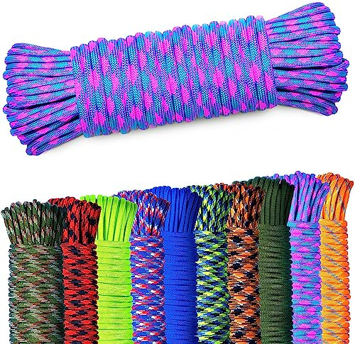 AMZoutdoor® Corde Paracord 550 de 4 mm | Corde Paracord | 7 Brins Centraux | Équipement de Plein Air | Camping de Plein Air | Cordes Paracord (Rose_Bleu, 15 Mètres)