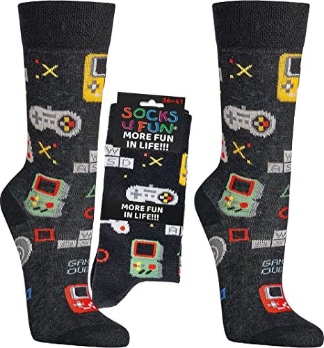 WOWERAT Witzige Socken „Gaming“ für Teenager, Damen und Herren, 2er-Bündel (Gr.42-47, „Gaming“)